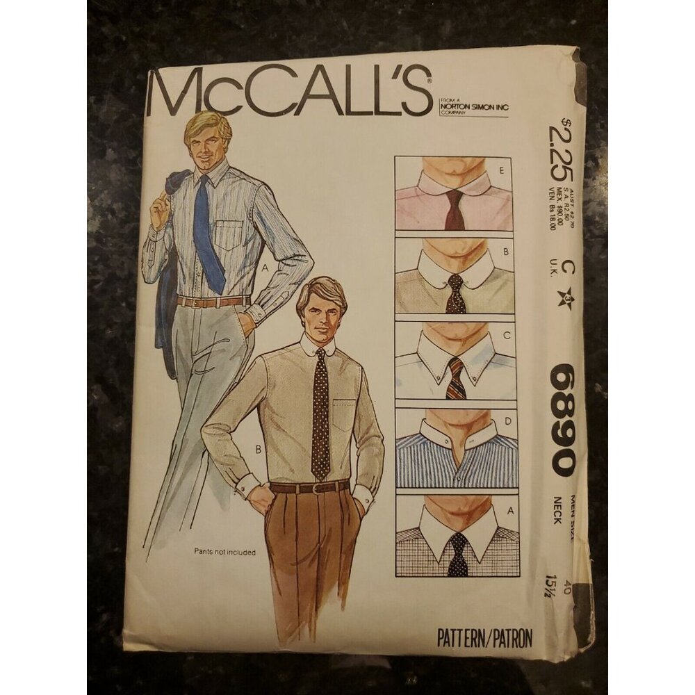 6890 McCall's Pattern FF Size 40 Neck 15 1/2 Men's Shirt Vintage Uncut